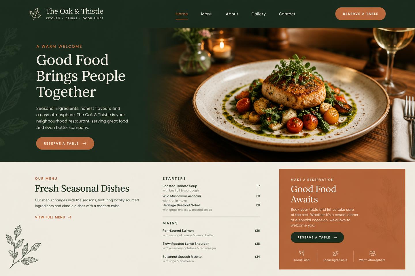 Voorbeeld van de website Tafel Twaalf voor een restaurant