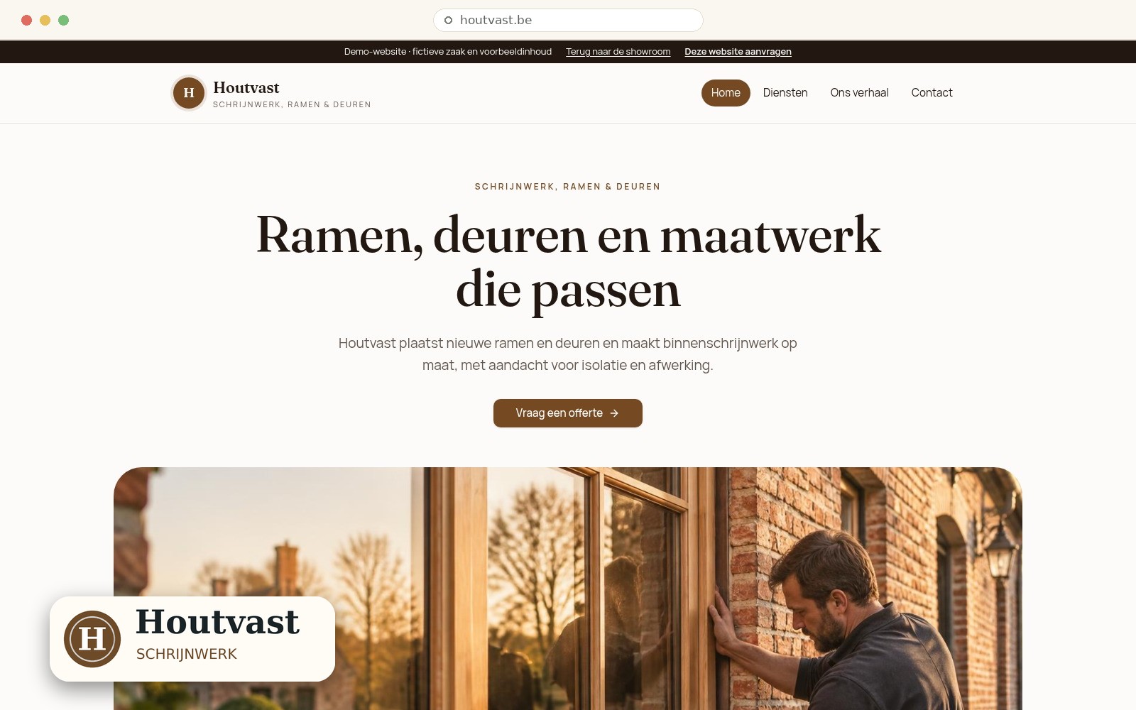 Schermafbeelding van de werkende Houtvast-demo
