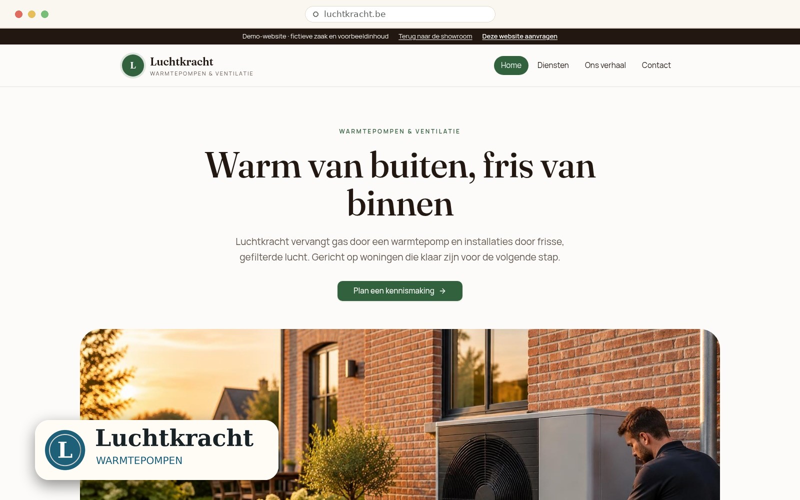 Schermafbeelding van de werkende Luchtkracht-demo met Websiteboetiek-logo