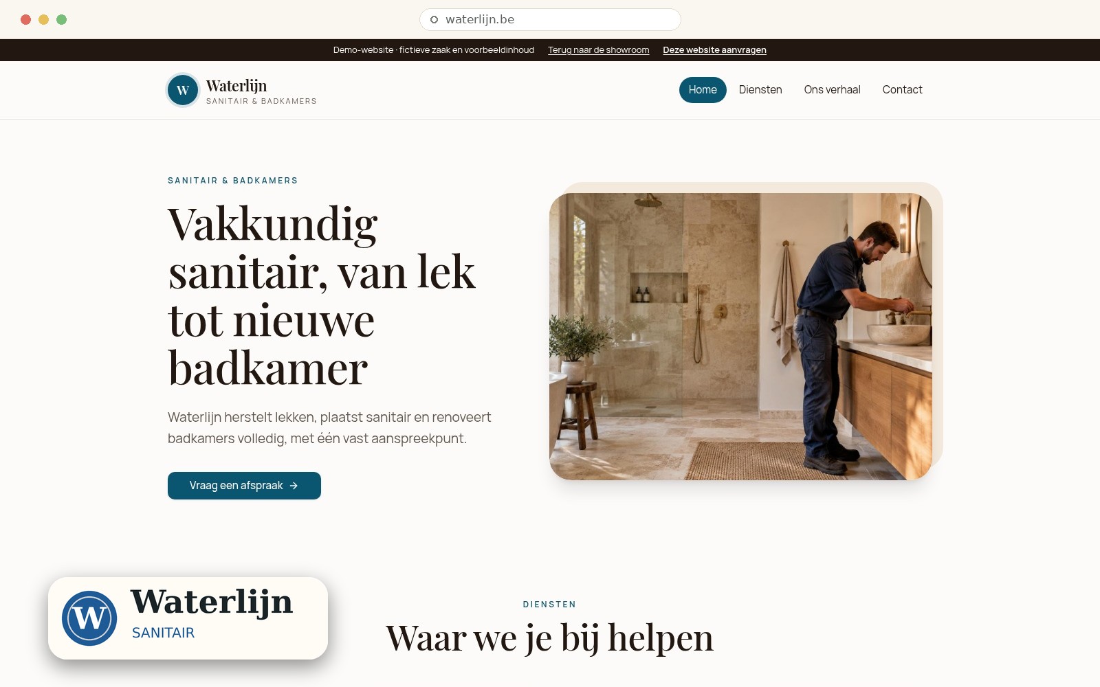Schermafbeelding van de werkende Waterlijn-demo